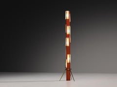 Angelo Brotto for Esperia Floorlamp in Red Lacquered Metal, Perspex and Brass