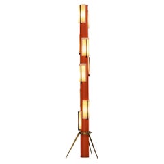 Angelo Brotto for Esperia Floorlamp in Red Lacquered Metal, Perspex and Brass