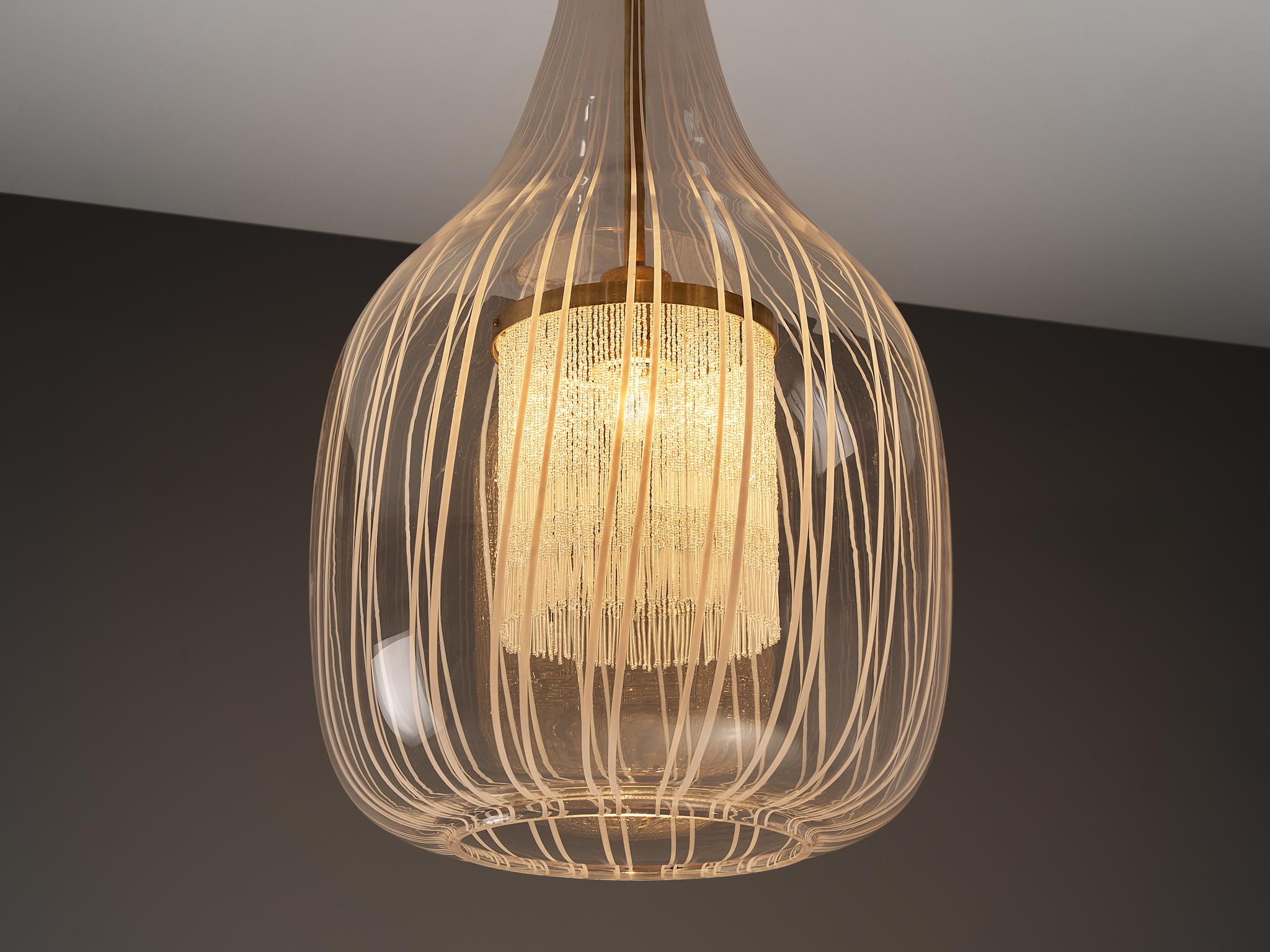 Mid-Century moderno Angelo Brotto for Esperia Large Pendant in Glass and Brass in vendita