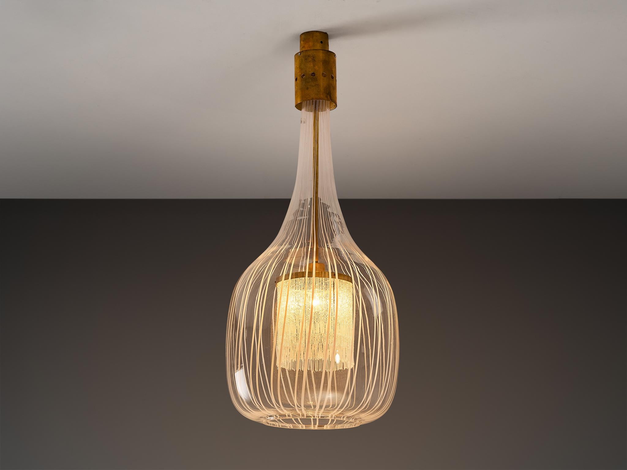 Angelo Brotto for Esperia Large Pendant in Glass and Brass In condizioni buone in vendita a Waalwijk, NL