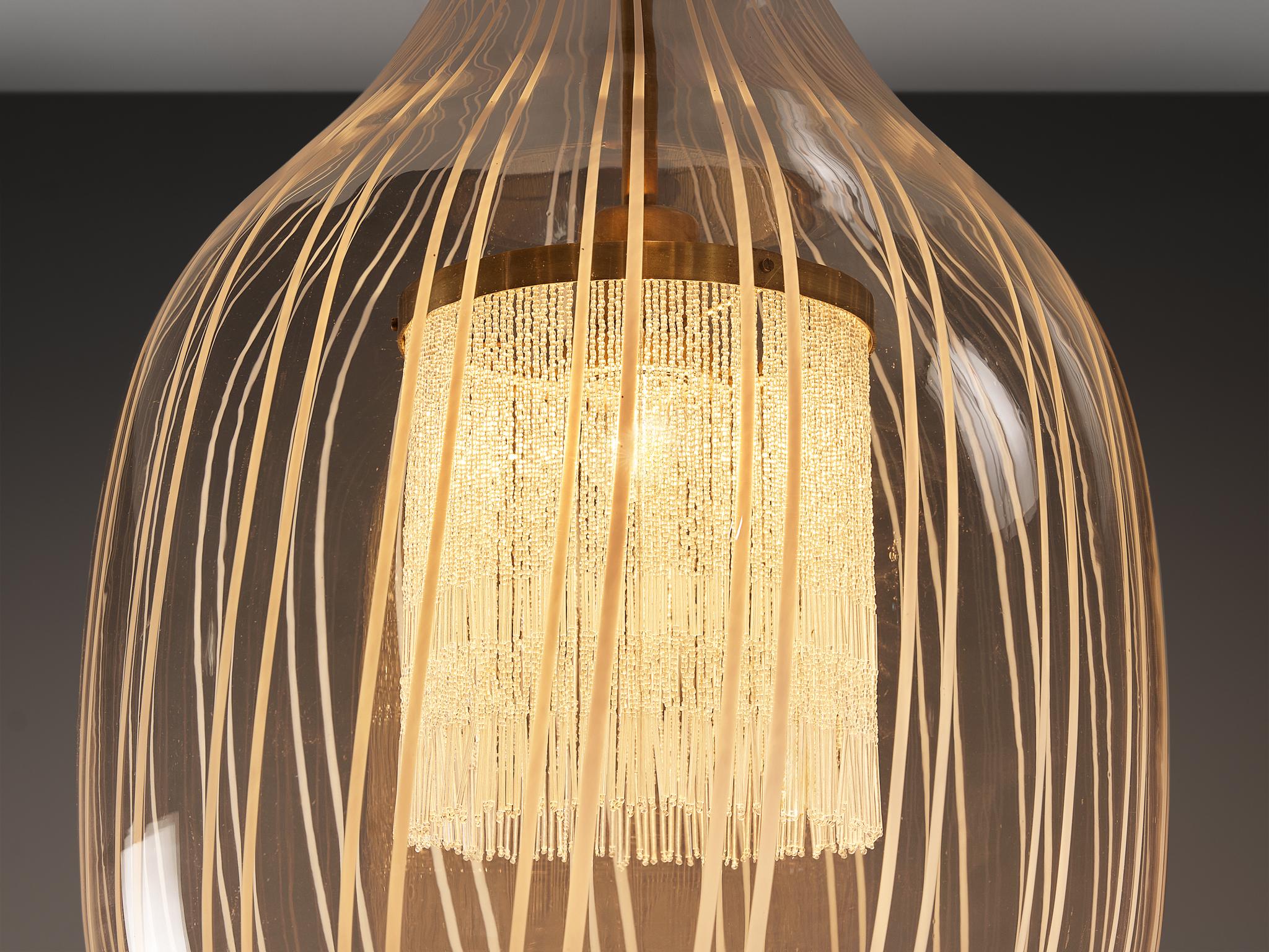 Metà XX secolo Angelo Brotto for Esperia Large Pendant in Glass and Brass in vendita