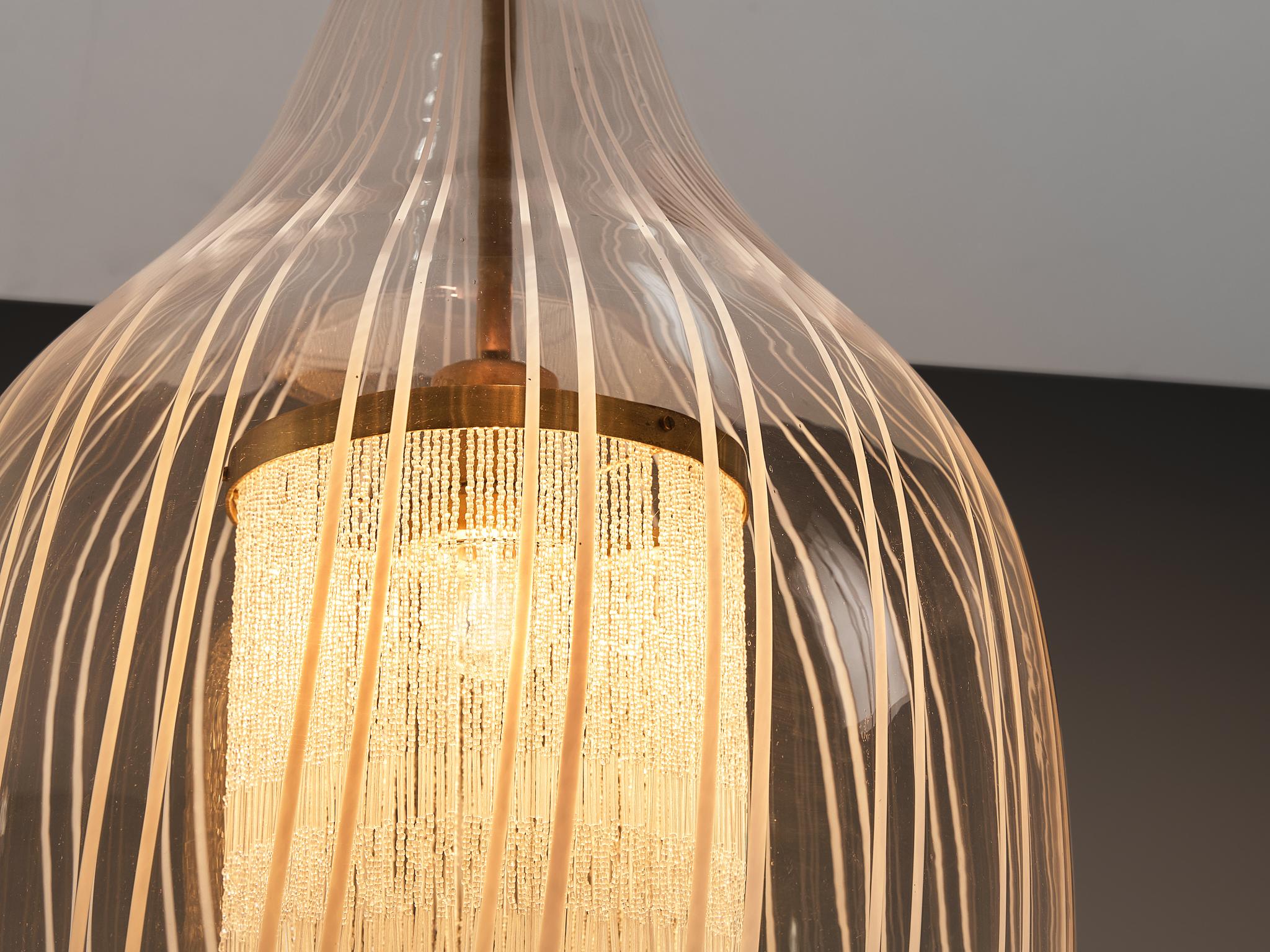 Ottone Angelo Brotto for Esperia Large Pendant in Glass and Brass in vendita