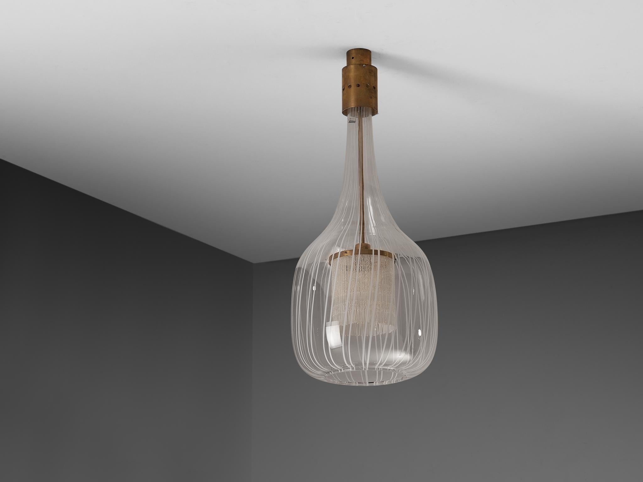 Angelo Brotto for Esperia Large Pendant in Glass and Brass in vendita 2