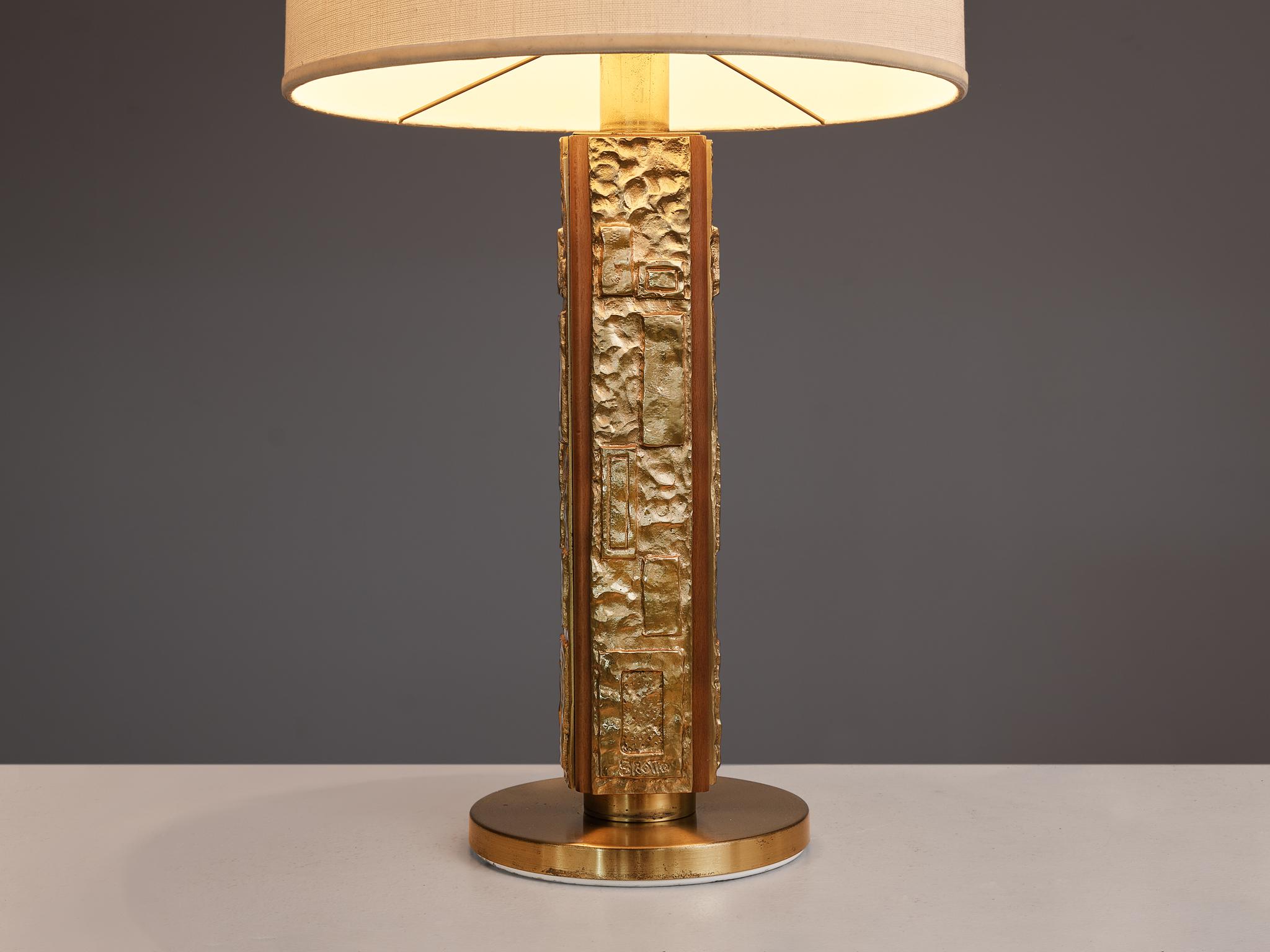 Italian Angelo Brotto for Esperia ´Margot´ Table Lamp in Cast Bronze and Walnut
