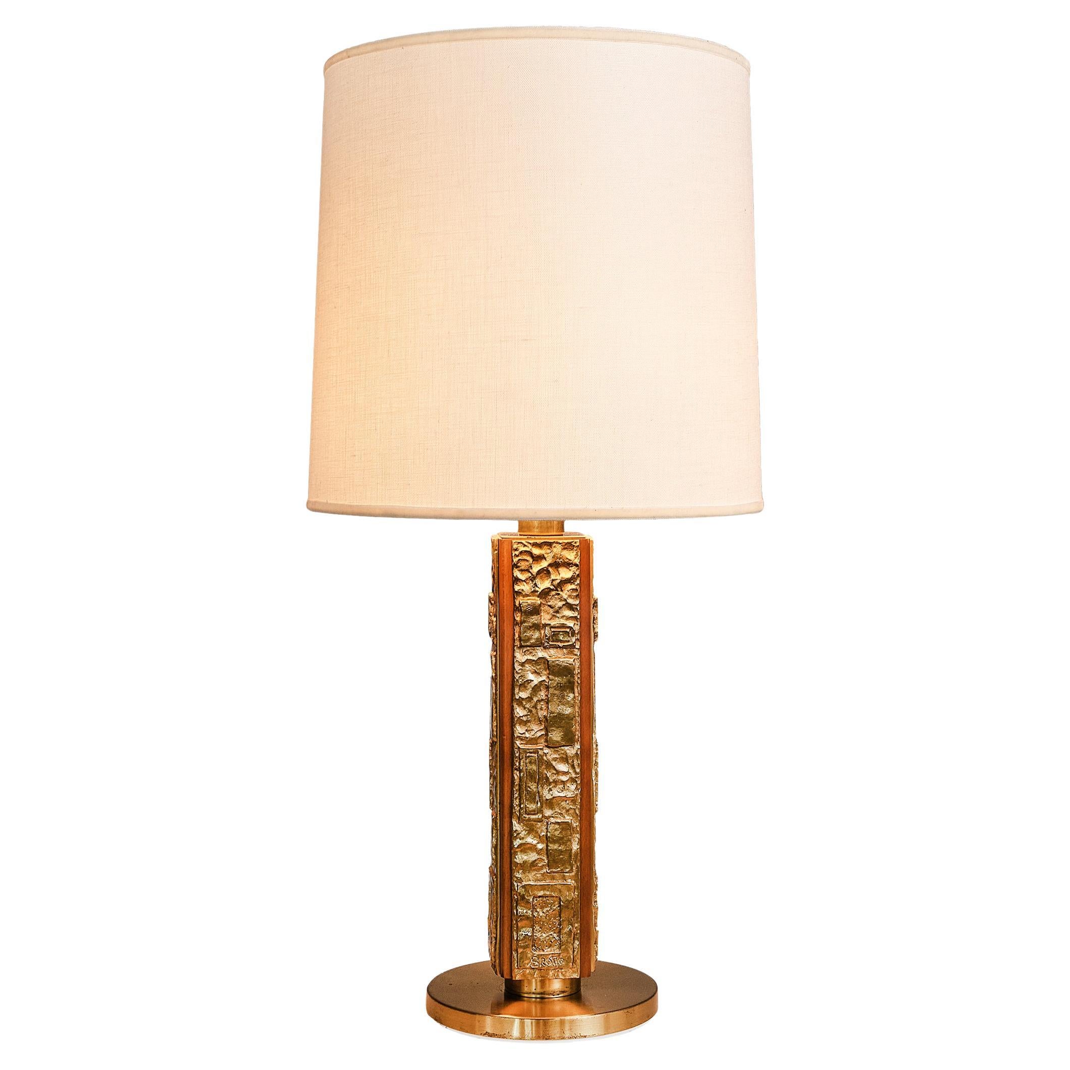 Angelo Brotto for Esperia ´Margot´ Table Lamp in Cast Bronze and Walnut