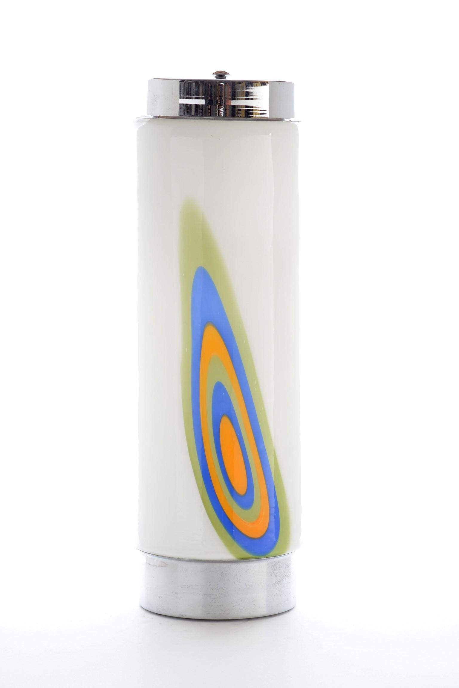 Blown Murano cylindrical white glass with colored 