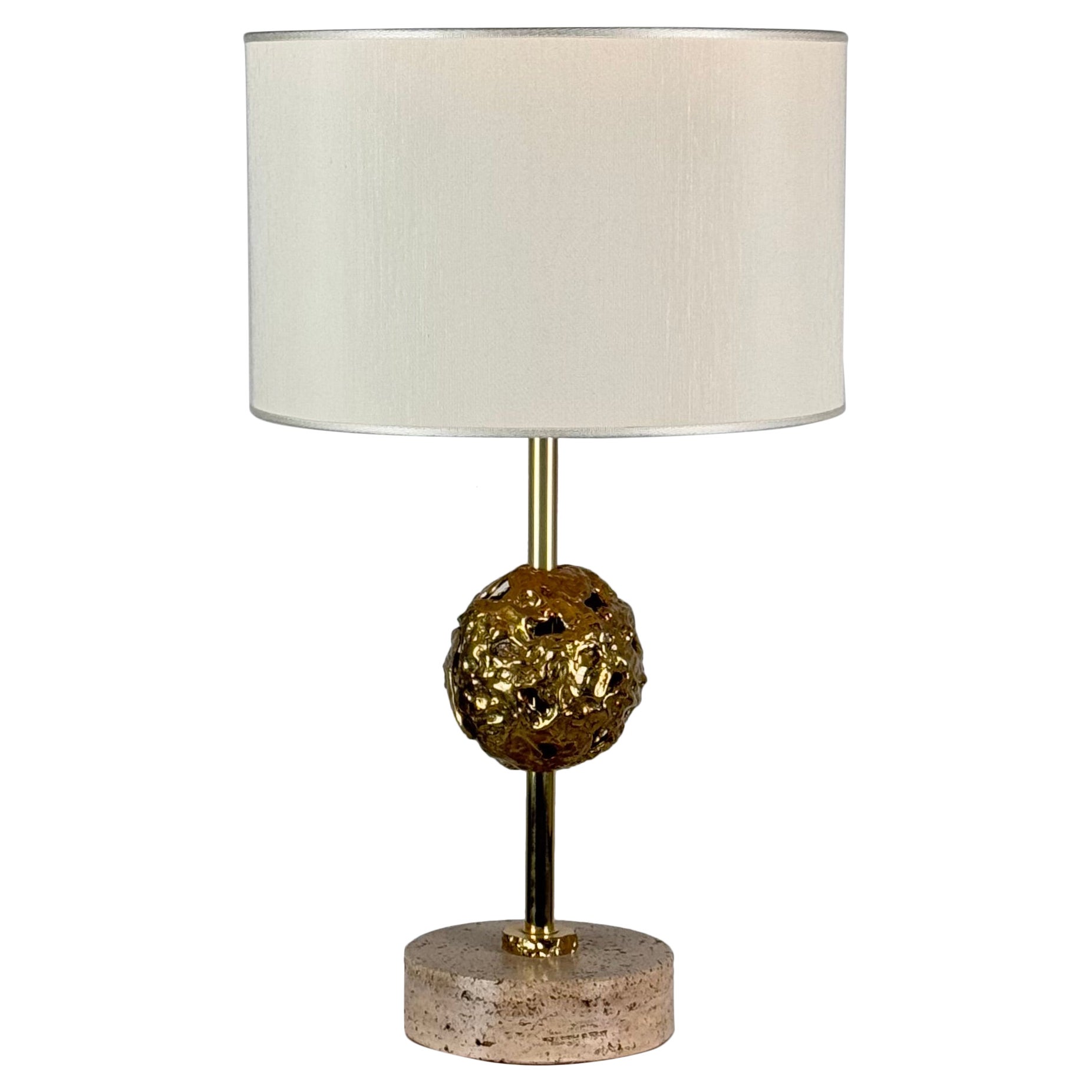 Angelo Brotto for Esperia — Sculptural Travertine Table Lamp, Italy, 1970s For Sale