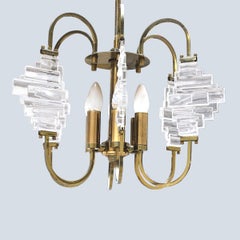 Angelo Brotto Italian Midcentury Chandelier in Brass and Glass