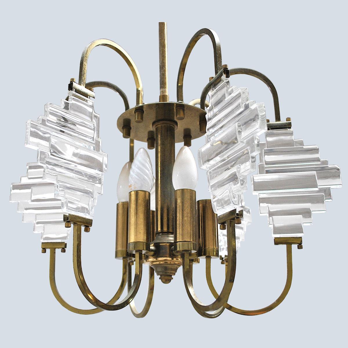 Mid-Century Modern Angelo Brotto Italian Midcentury Chandelier in Brass and Glass