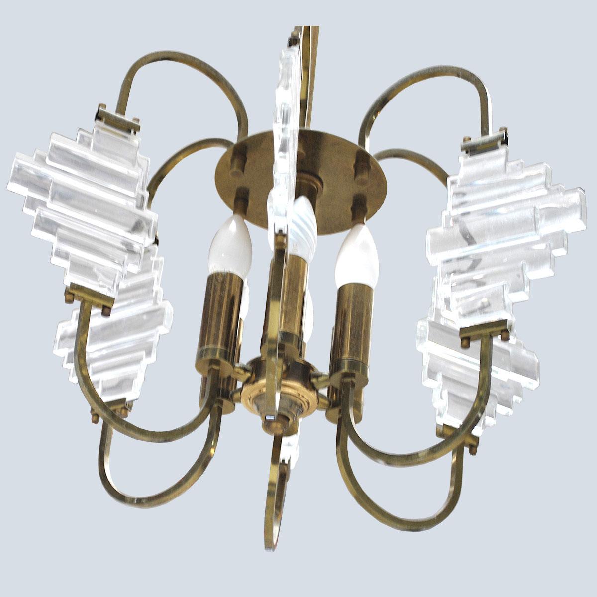 Angelo Brotto Italian Midcentury Chandelier in Brass and Glass For Sale 1