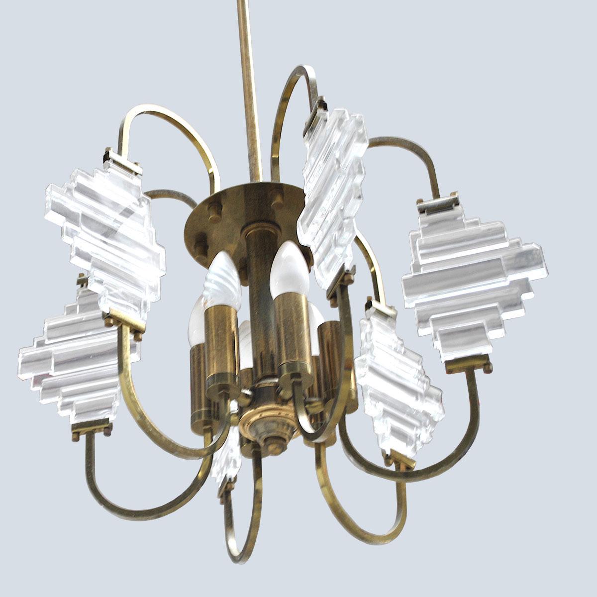 Angelo Brotto Italian Midcentury Chandelier in Brass and Glass For Sale 2