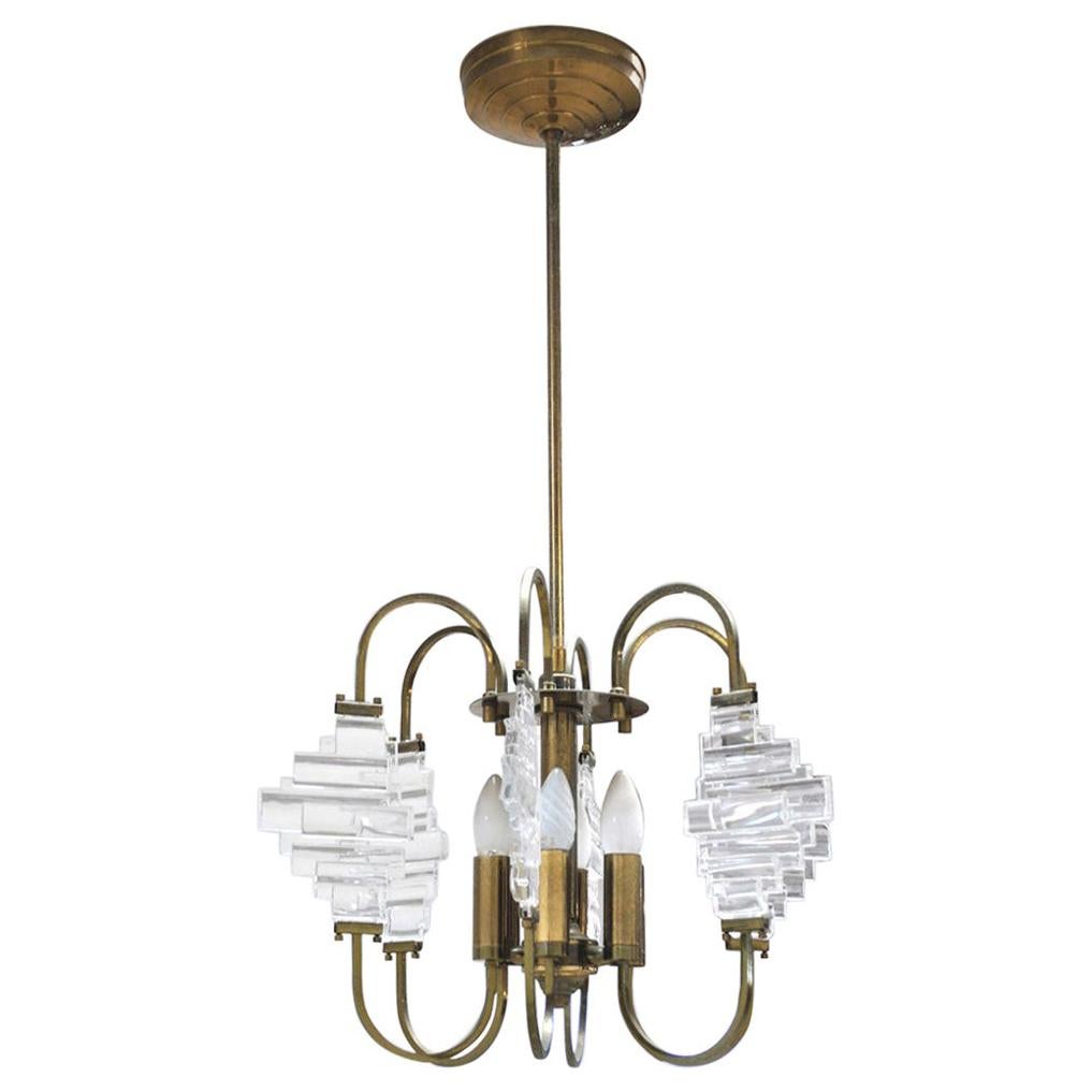 Angelo Brotto Italian Midcentury Chandelier in Brass and Glass