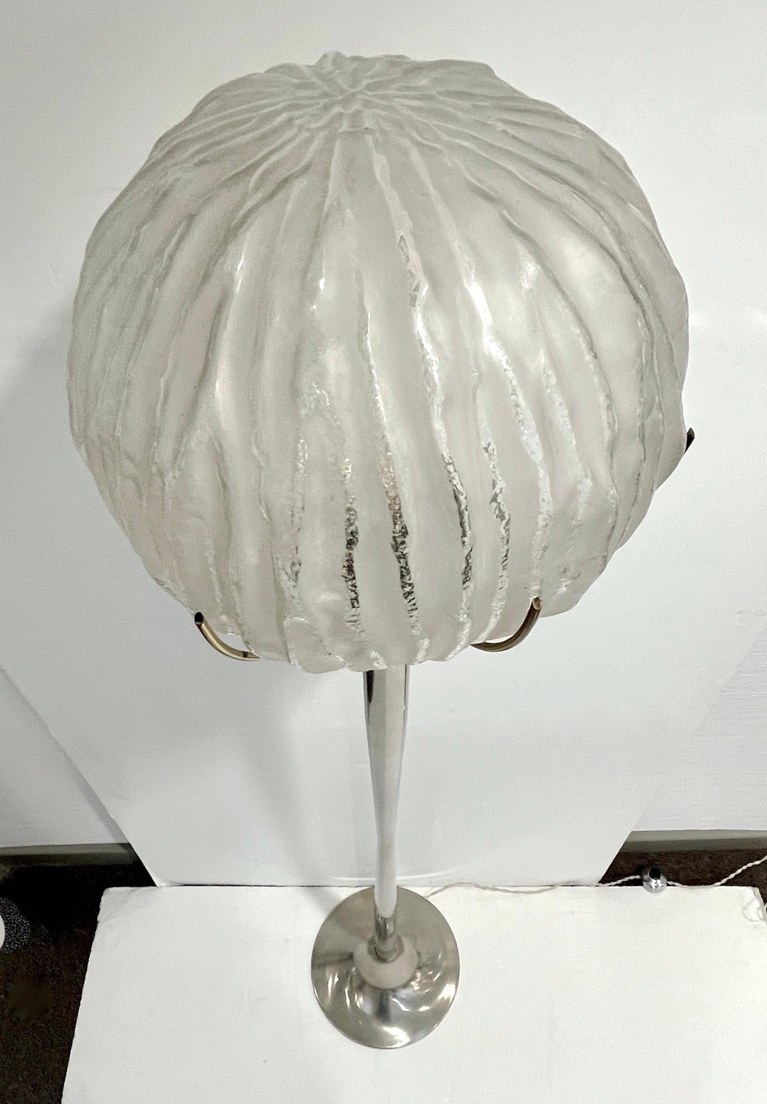 Angelo Brotto Italienisch Vintage Crystal Murano Glass Globe Nickel Messing Stehlampe 4