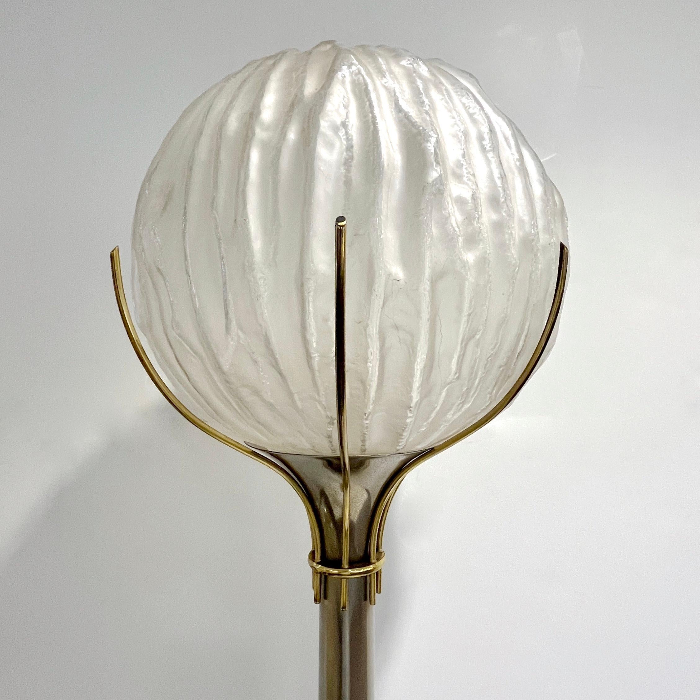 Angelo Brotto Italian Vintage Crystal Murano Glass Globe Nickel Brass Floor Lamp 5