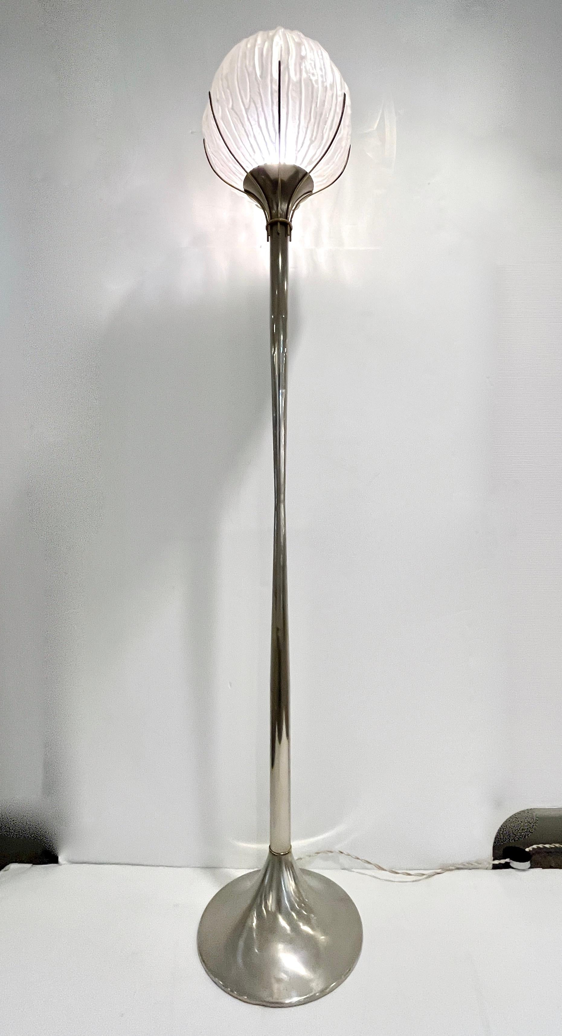 Angelo Brotto Italian Vintage Crystal Murano Glass Globe Nickel Brass Floor Lamp For Sale 5