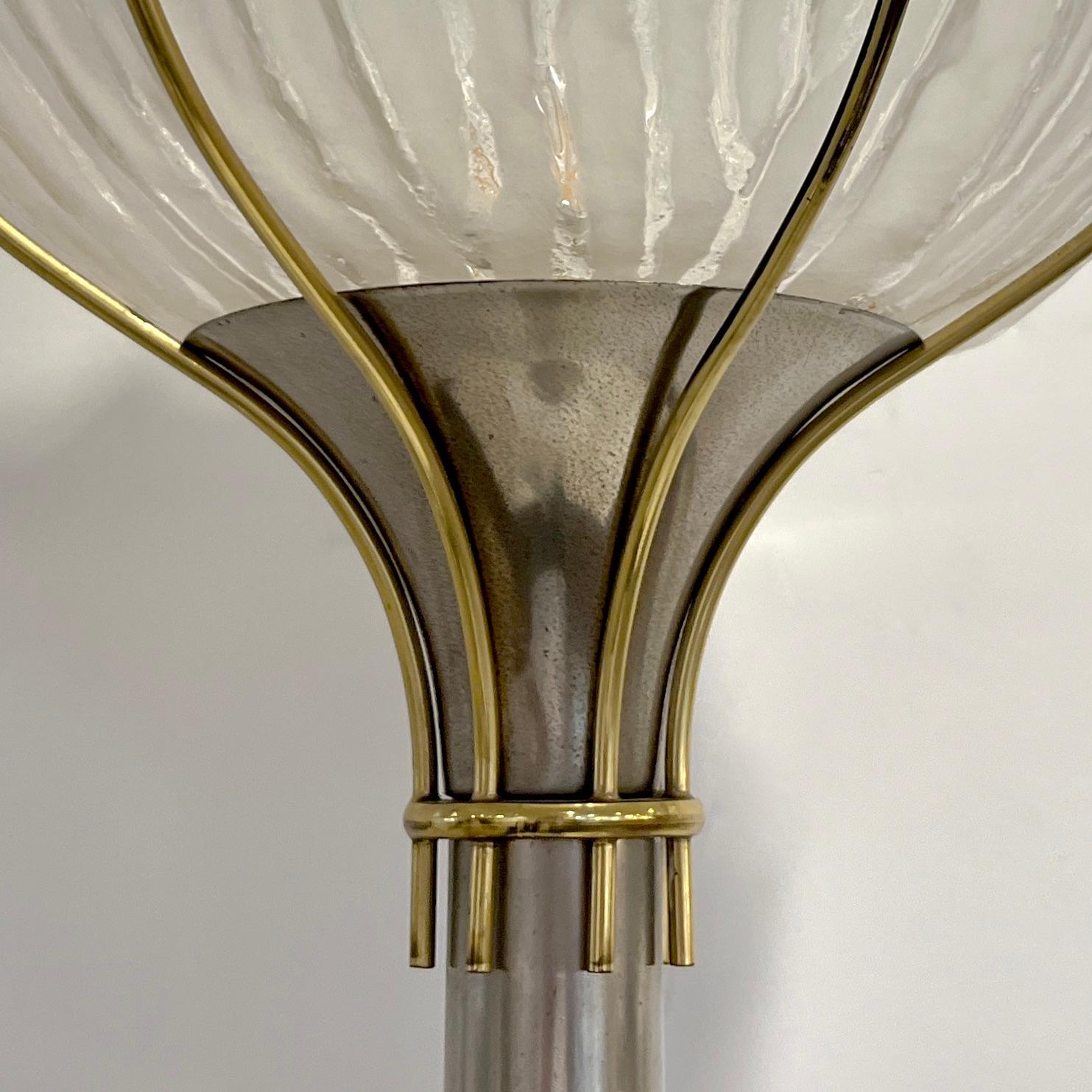 Angelo Brotto Italienisch Vintage Crystal Murano Glass Globe Nickel Messing Stehlampe (Mattiert)