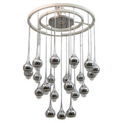 Angelo Brotto Mid-Century Italian Metal Chrome Chandelier for Esperia, 1970s