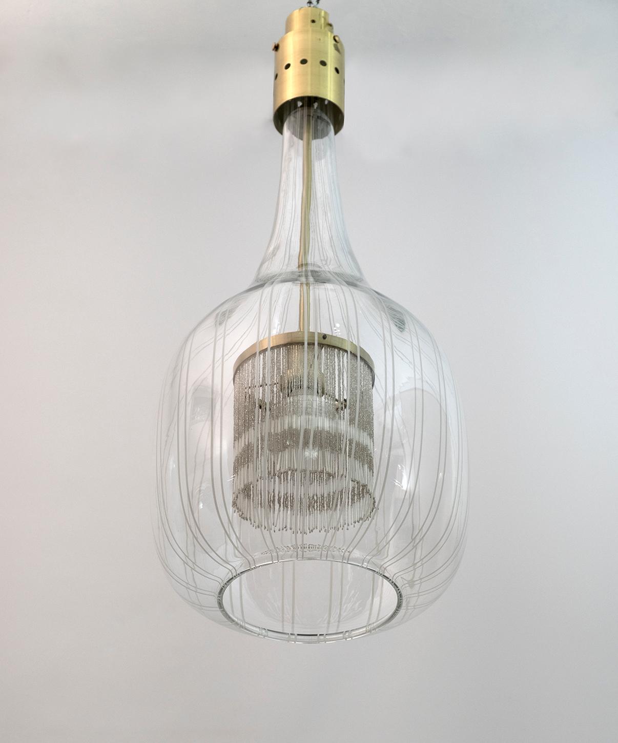 Brass Angelo Brotto Mid-Century Modern Murano Glass Pendant Chandelier by Esperia, 70s