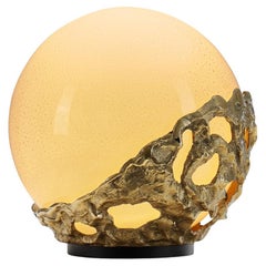 Angelo Brotto "Natalia" Brass and Glass Table Lamp for Esperia, Italy 1970s