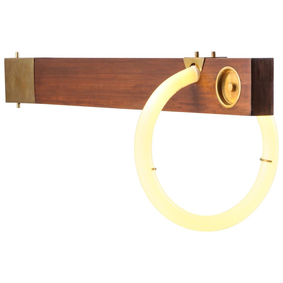 Angelo Brotto neon wall light in walnut and brass