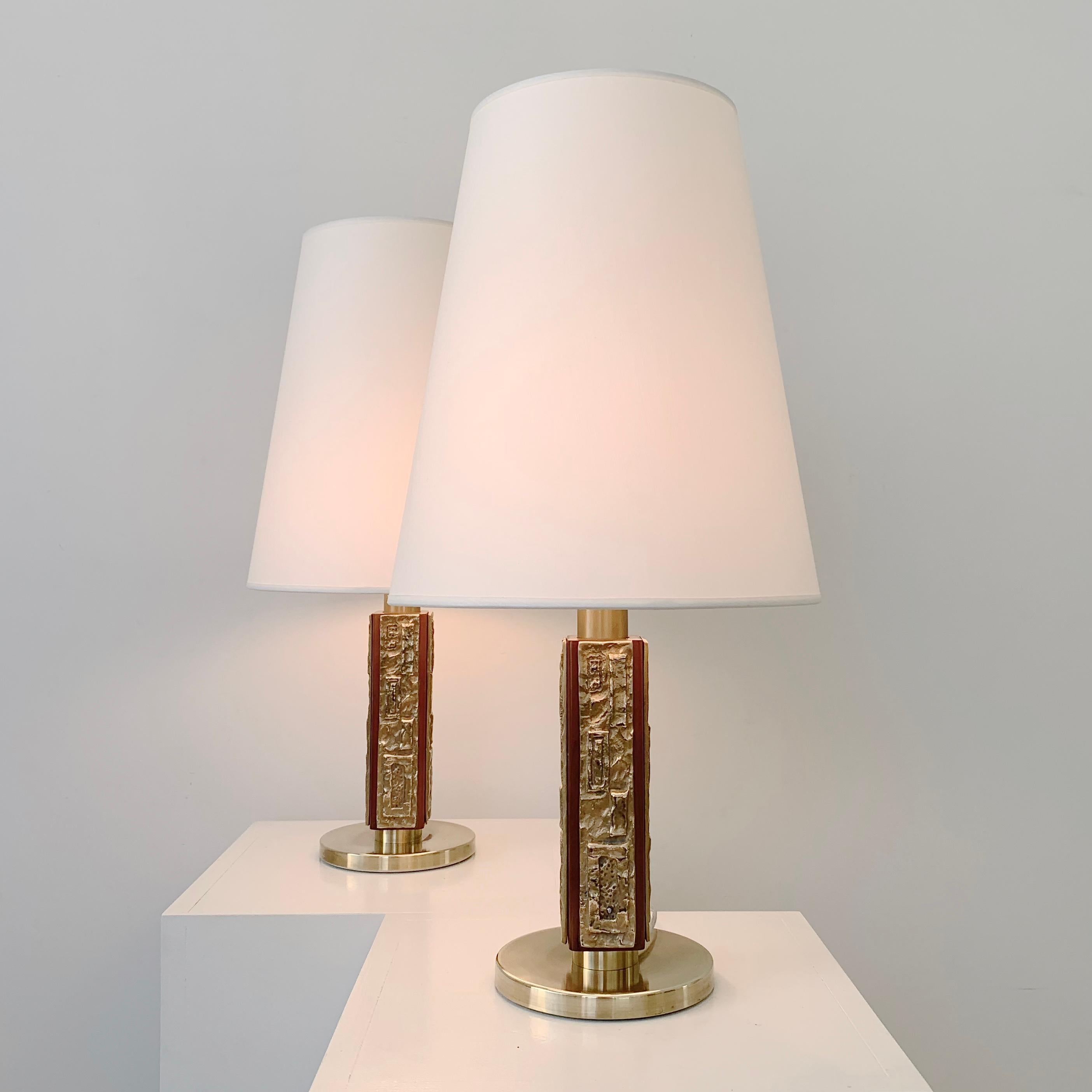 Angelo Brotto Pair of Bronze Table Lamps, circa 1970, Italy 8