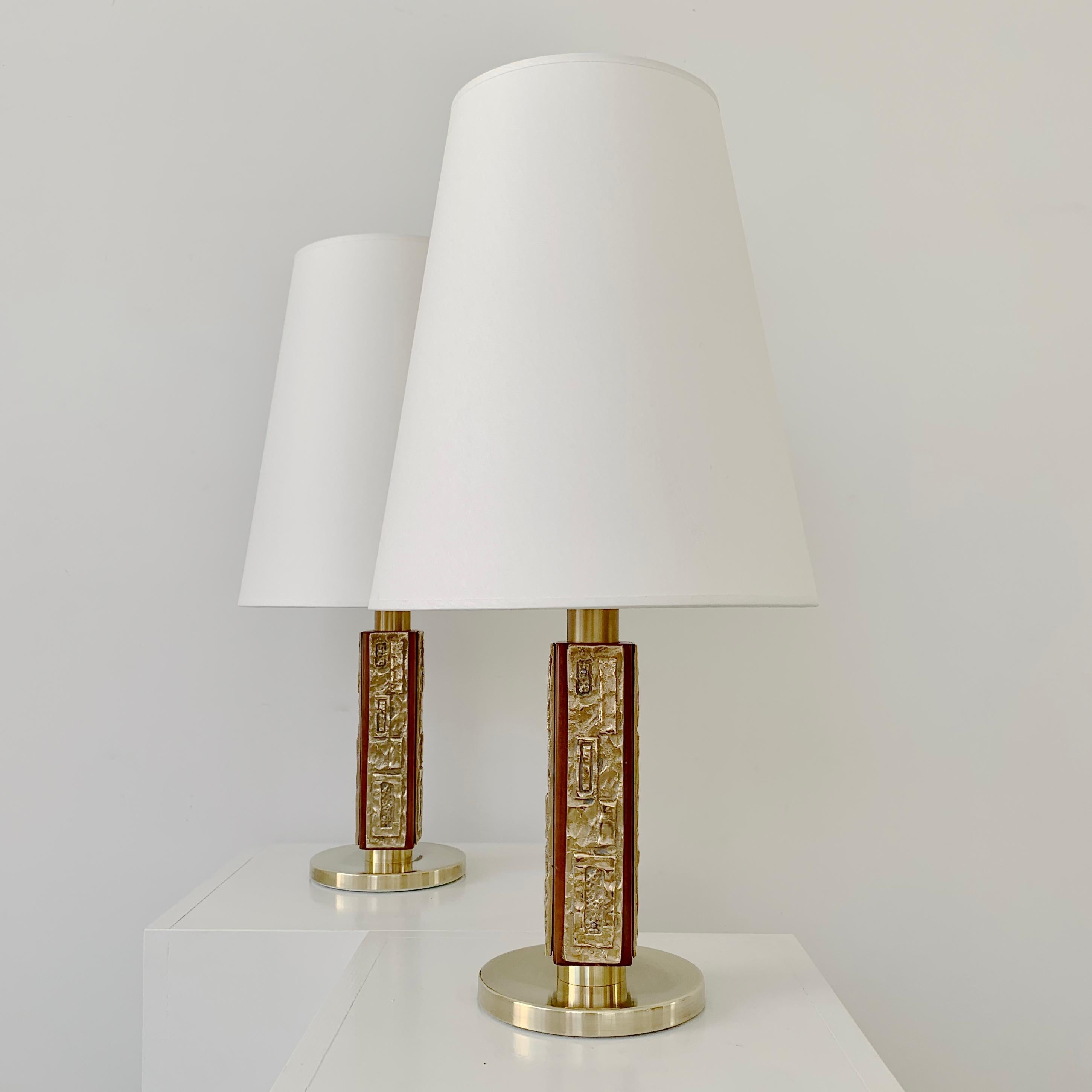 Mid-Century Modern Angelo Brotto Pair of Bronze Table Lamps, circa 1970, Italy