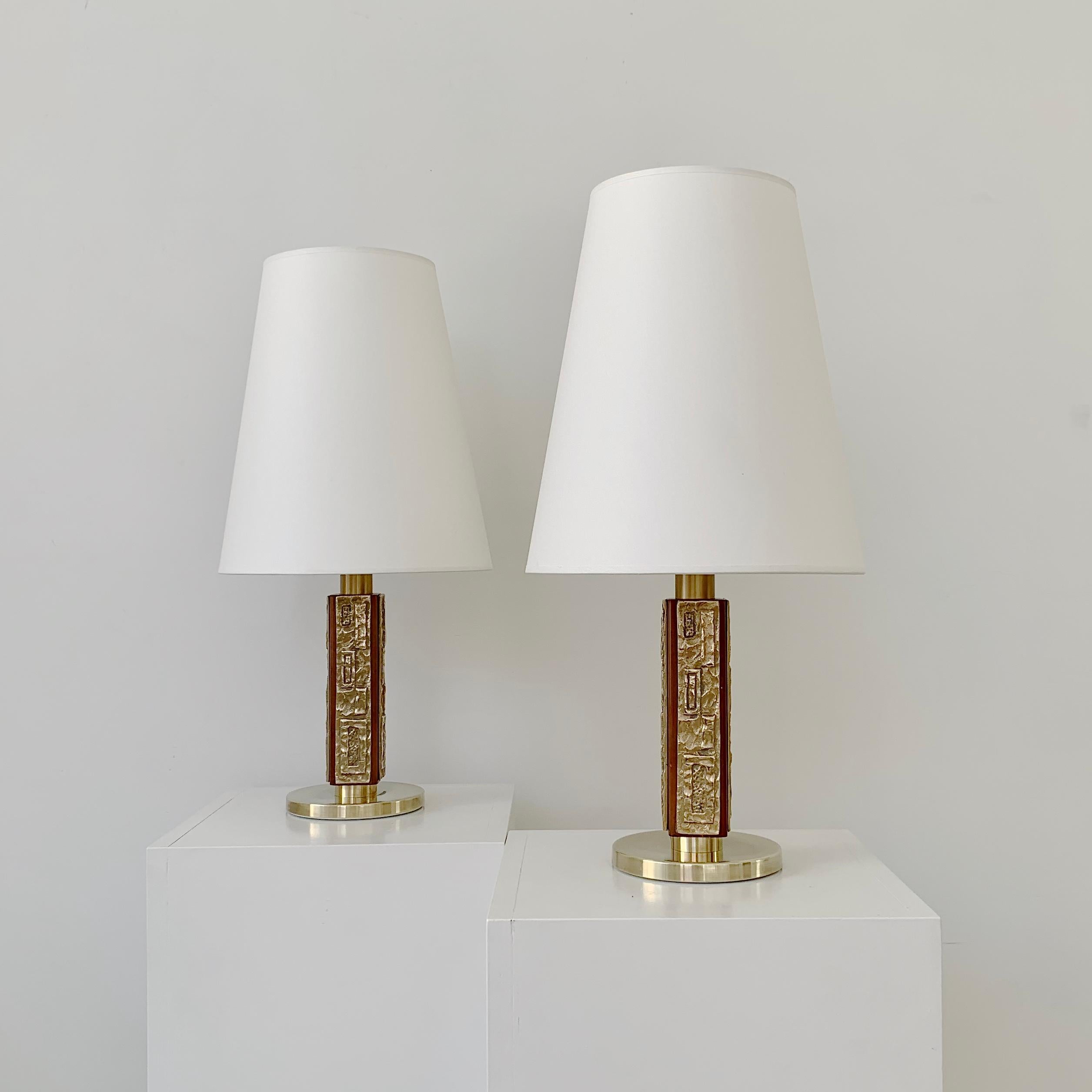 Polished Angelo Brotto Pair of Bronze Table Lamps, circa 1970, Italy