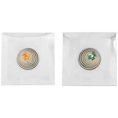 Angelo Brotto Pair of Sconces, Quasar Model, Stain Steel and Colored Glass