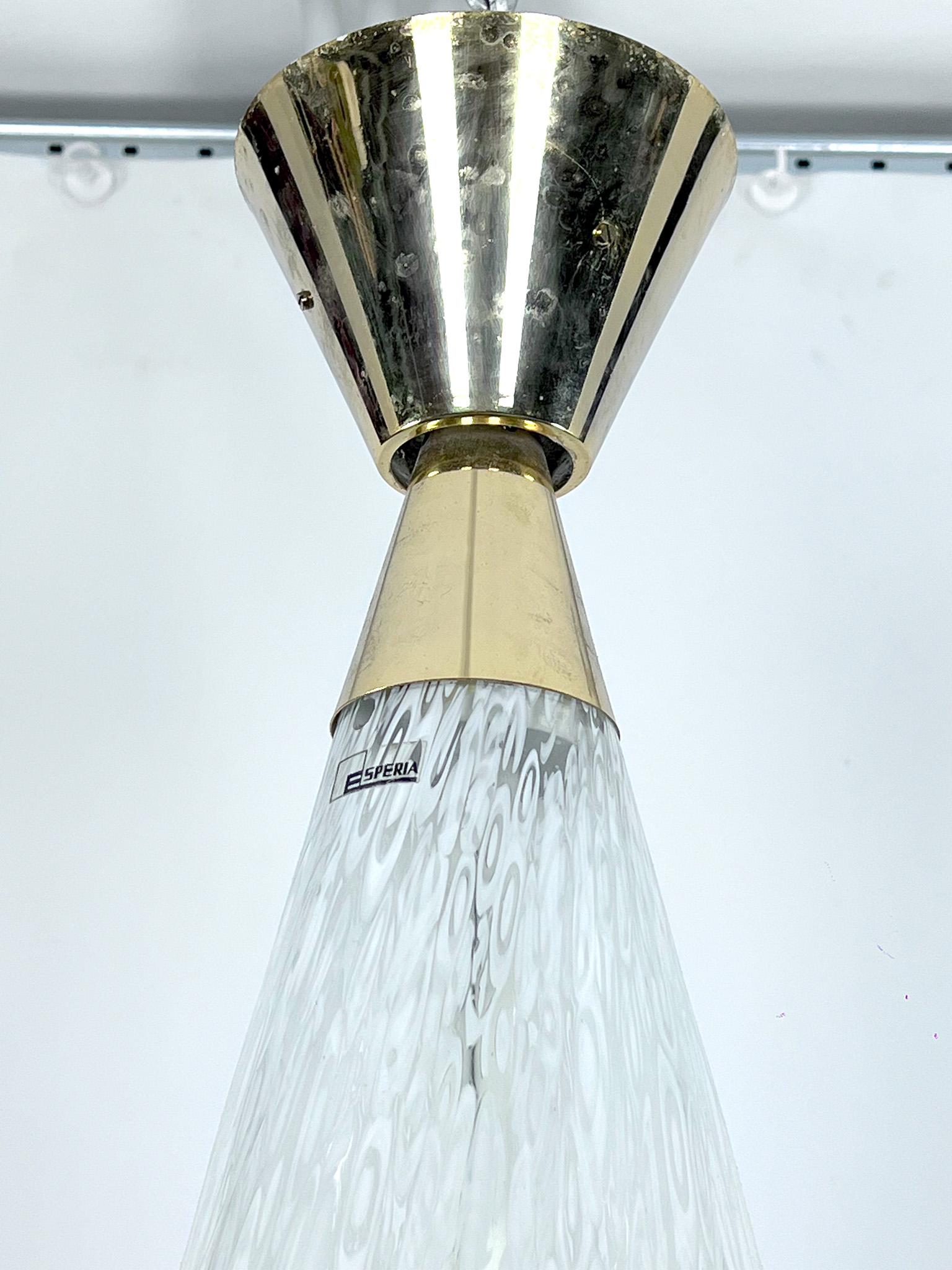 Mid-Century moderno Angelo Brotto, Raro Grande lampadario in vetro di Murano e ottone di Esperia, Italia 19 in vendita