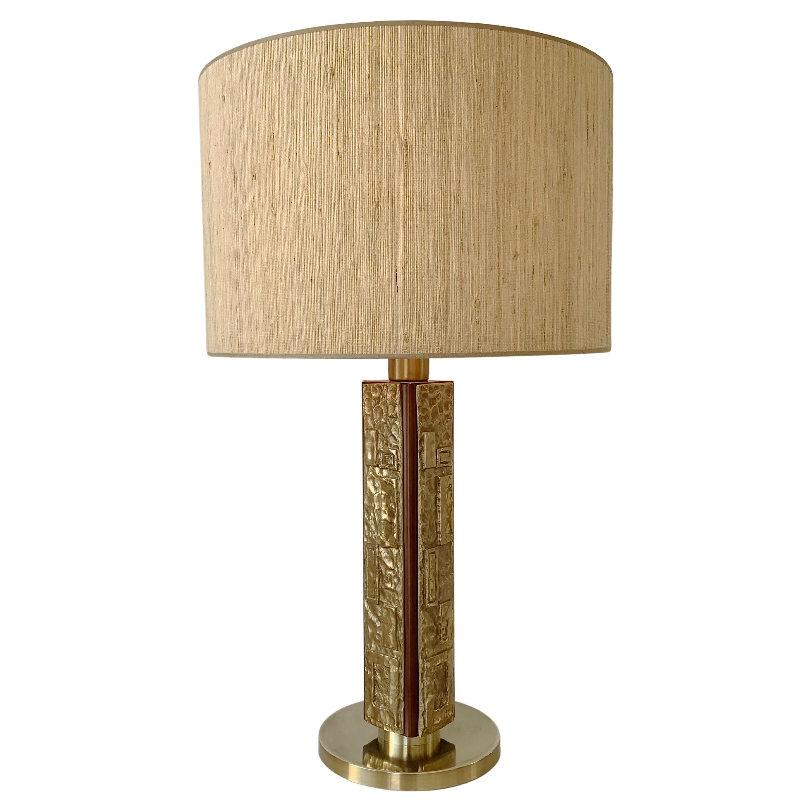 Angelo Brotto Signed Large Bronze Table Lamp, circa 1970, Italy For Sale