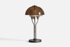 Angelo Brotto, Lámpara de sobremesa, Latón, Mármol, Acrílico, Italia, Años 70