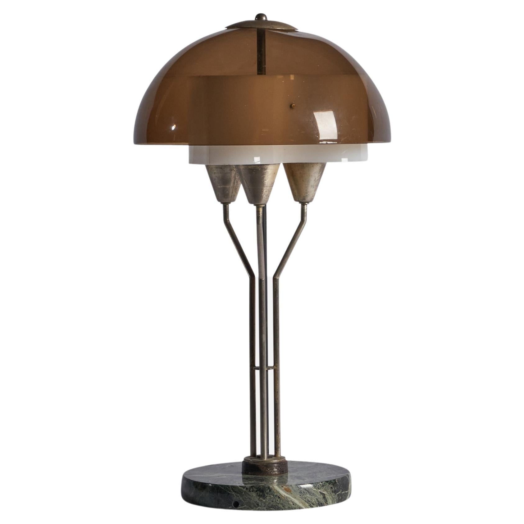Angelo Brotto, Table Lamp, Brass, Marble, Acrylic, Italy, 1970s For Sale