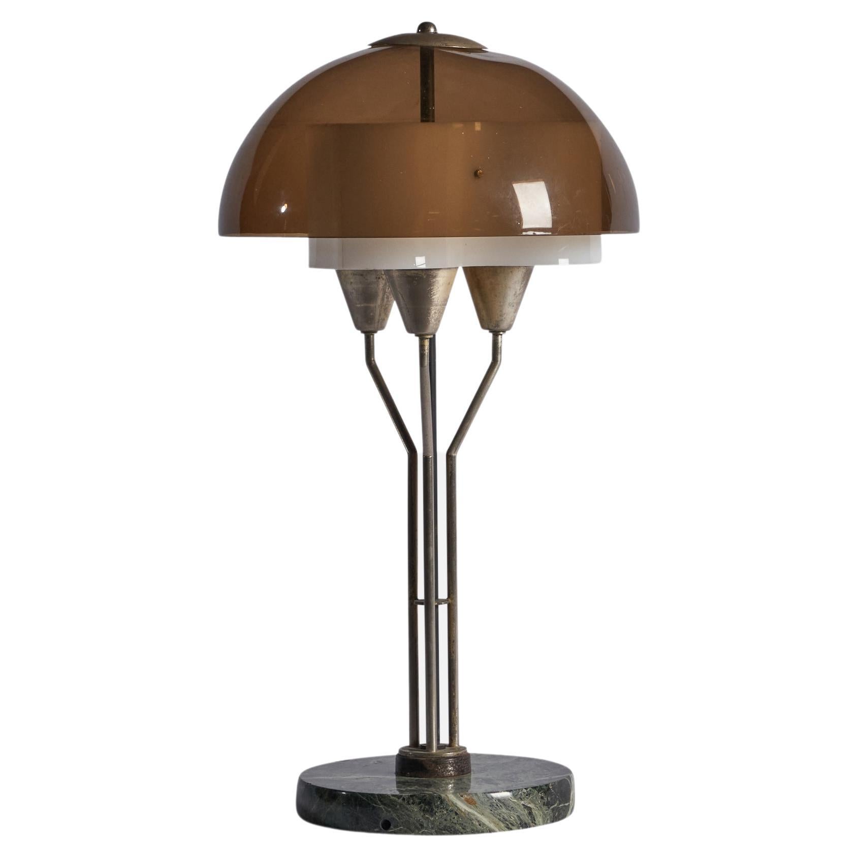 Angelo Brotto, Table Lamp, Brass, Marble, Acrylic, Italy, 1970s