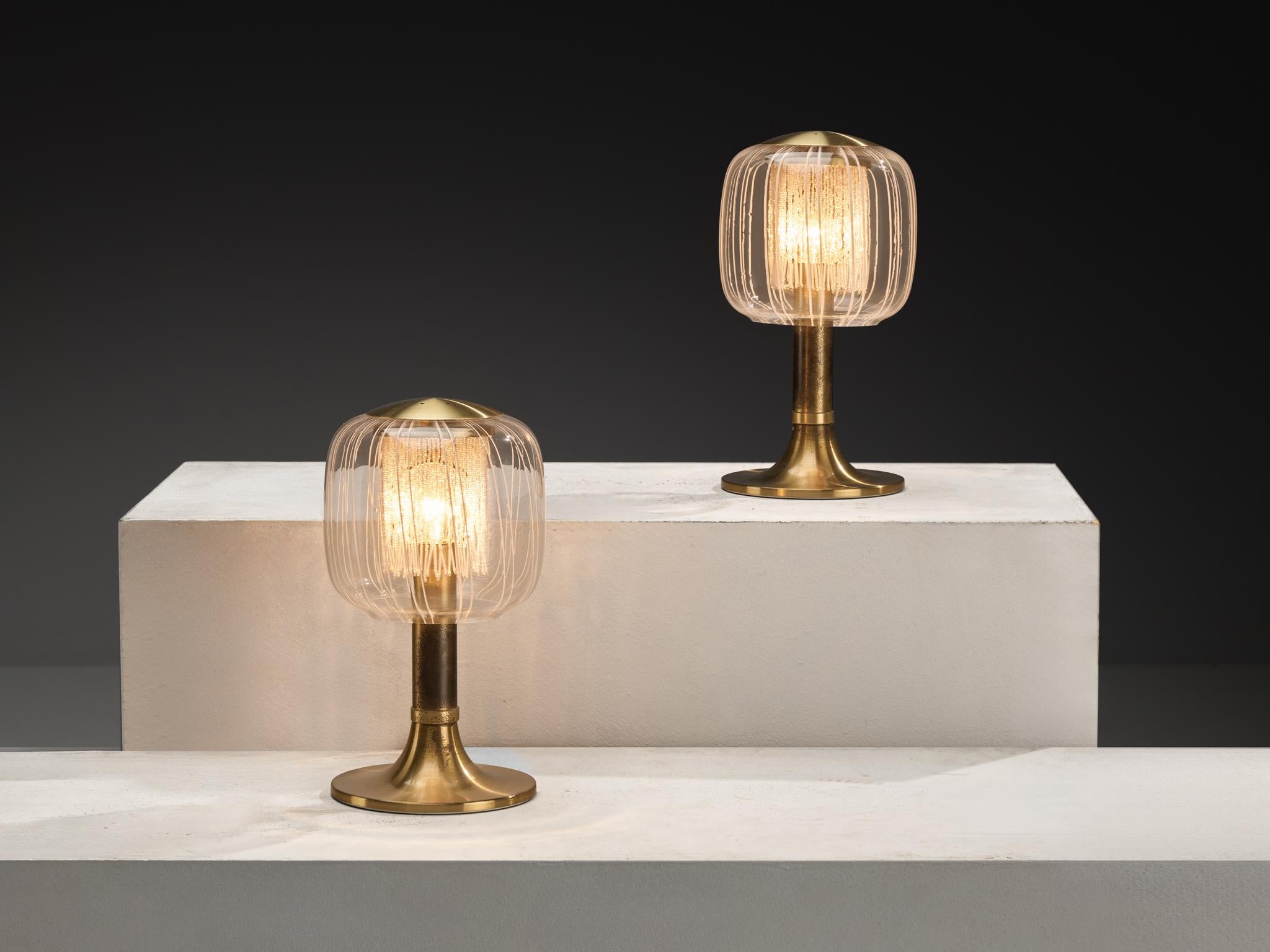 Italian Angelo Brotto Table Lamps in Brass and Glass For Sale