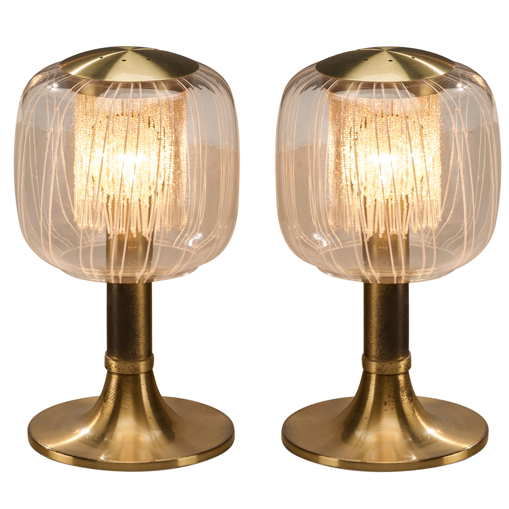 Angelo Brotto Table Lamps in Brass and Glass For Sale