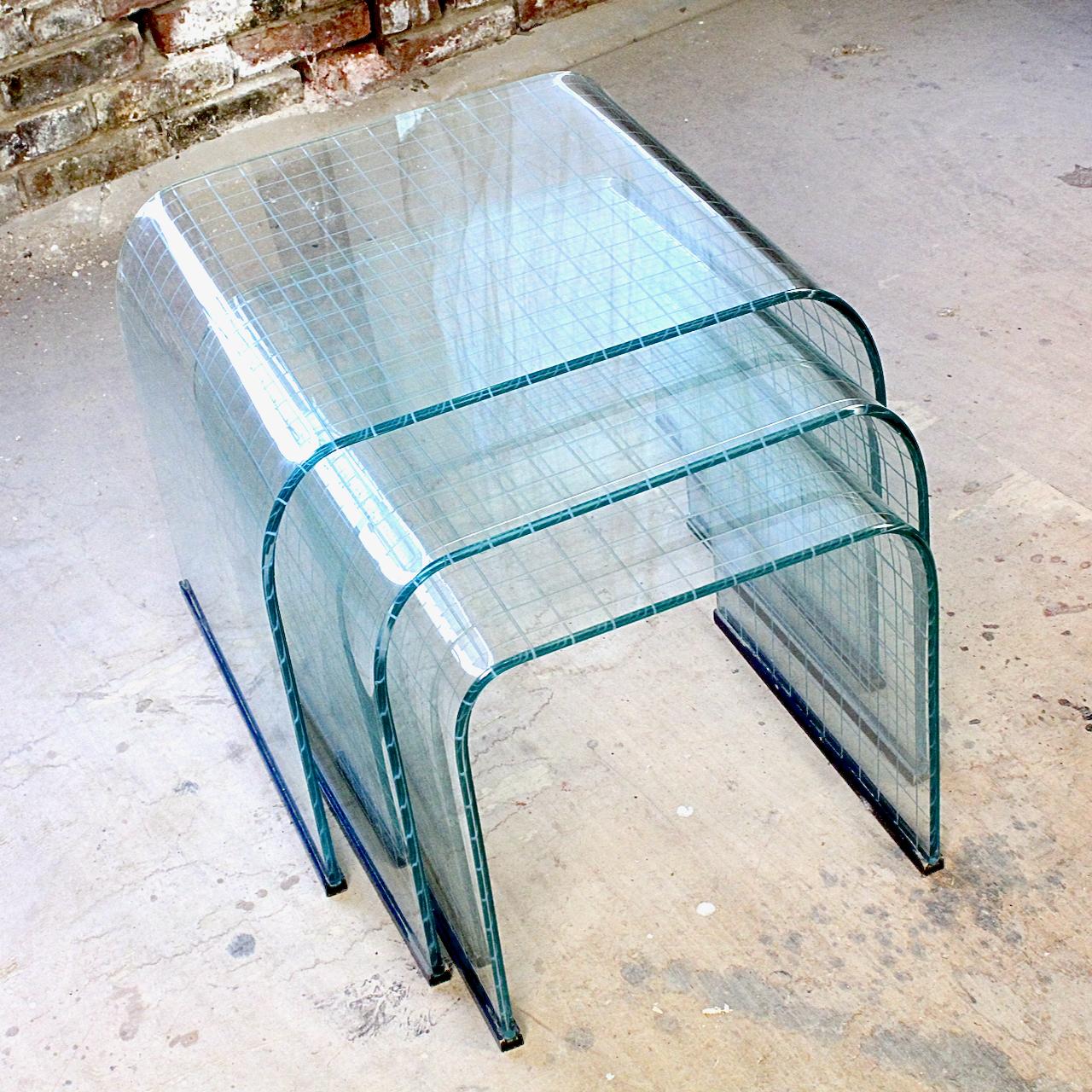 Angelo Cortesi FIAM Graduated Curved Waterfall Glass Side or Occasional Tables 3