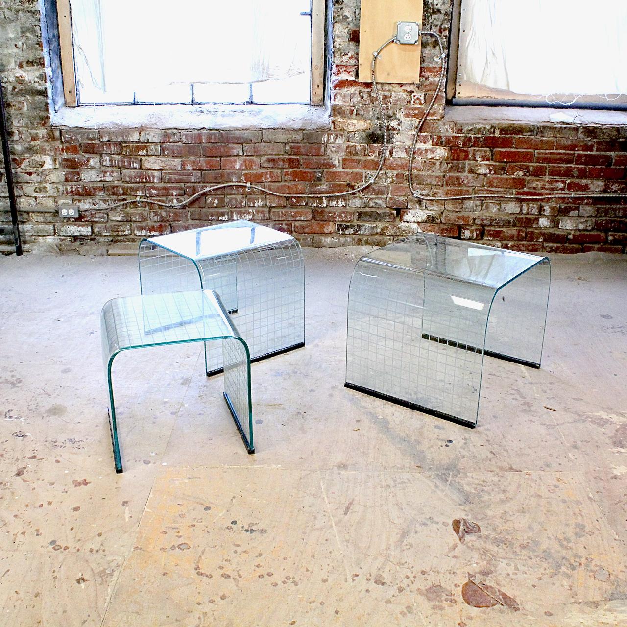 Post-Modern Angelo Cortesi FIAM Graduated Curved Waterfall Glass Side or Occasional Tables