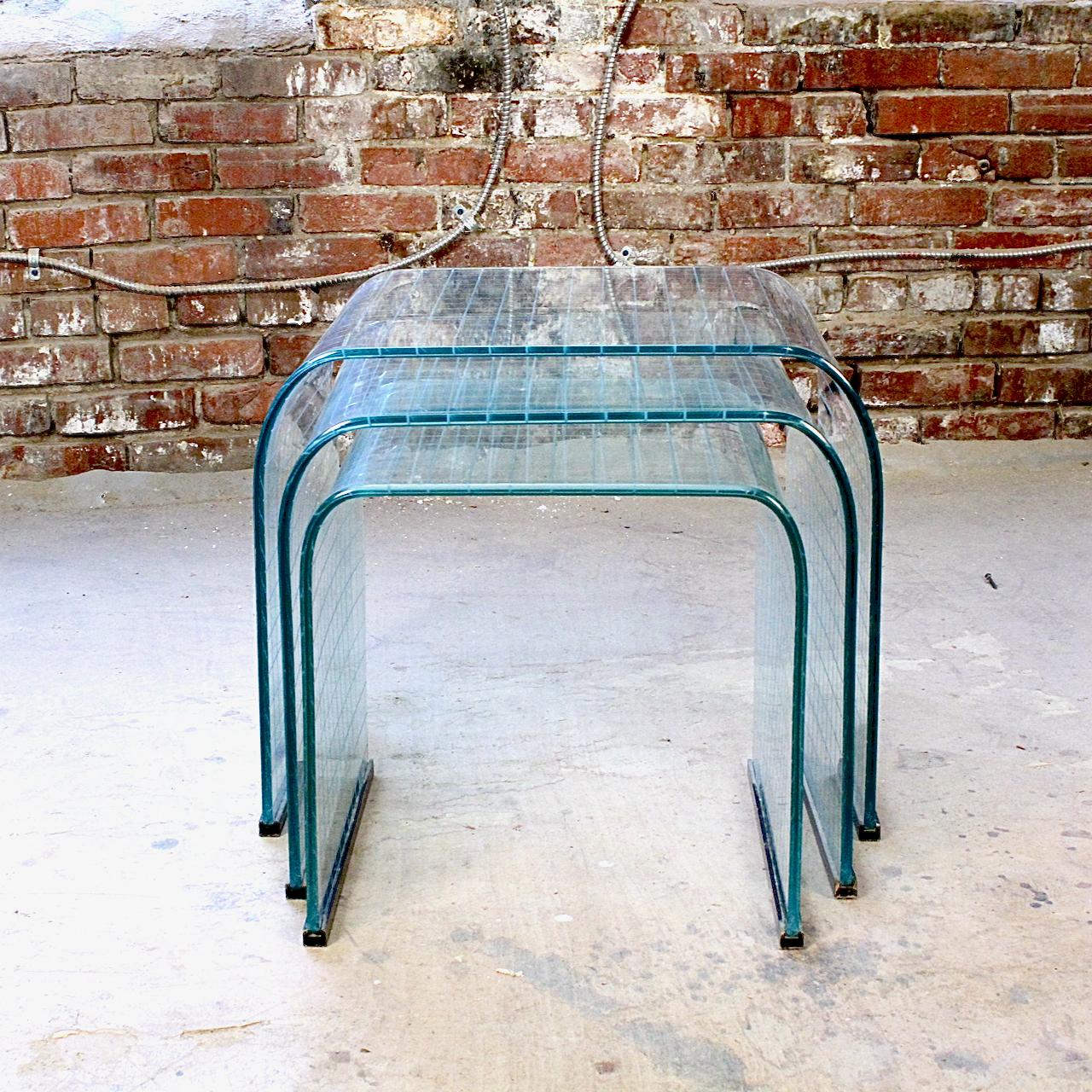 20th Century Angelo Cortesi FIAM Graduated Curved Waterfall Glass Side or Occasional Tables