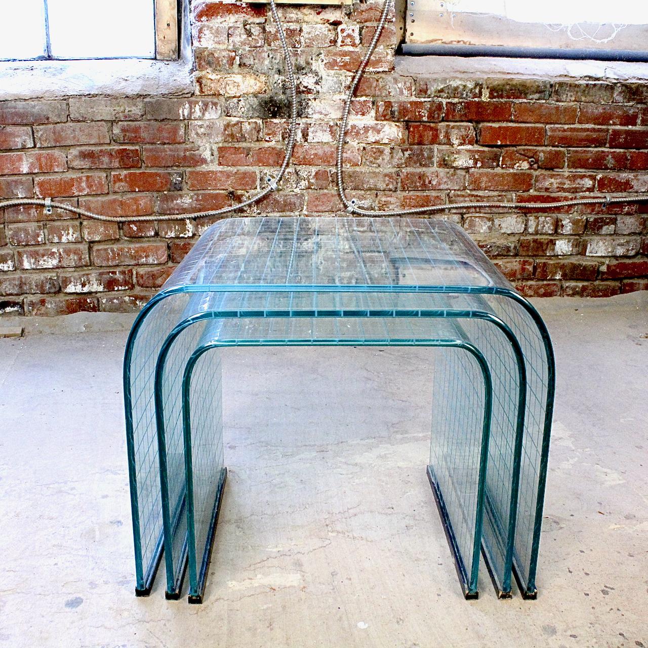 Angelo Cortesi FIAM Graduated Curved Waterfall Glass Side or Occasional Tables 1