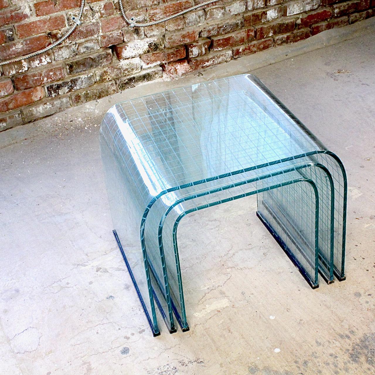 Angelo Cortesi FIAM Graduated Curved Waterfall Glass Side or Occasional Tables 2