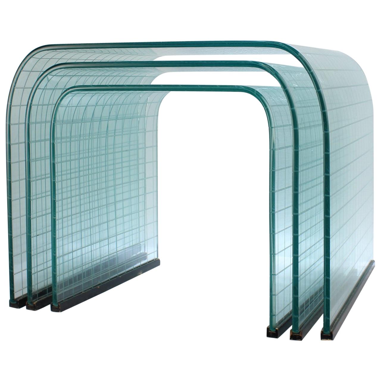 Angelo Cortesi FIAM Graduated Curved Waterfall Glass Side or Occasional Tables