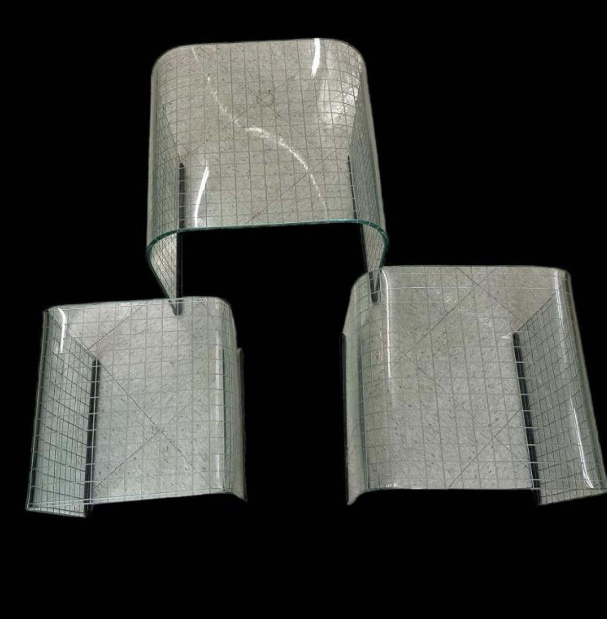 Italian Angelo Cortesi for Fiam Italia Set of Three waterfall Nesting Tables. For Sale