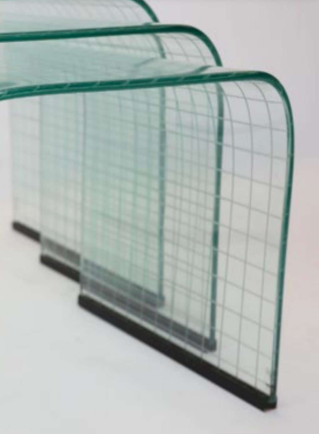 Glass Angelo Cortesi for Fiam Italia Set of Three waterfall Nesting Tables. For Sale