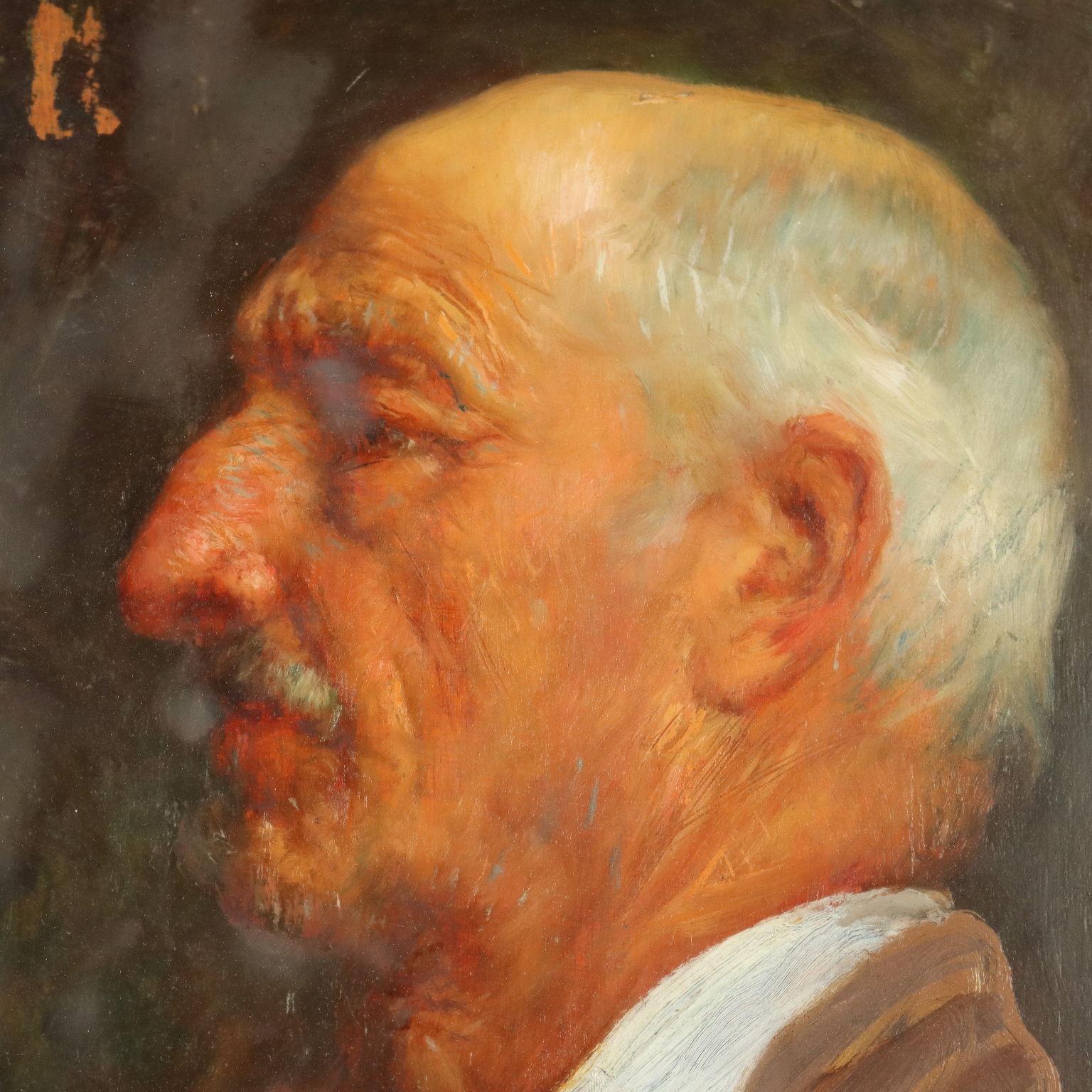 männliches Porträt im Profil, XIX-XX. Jahrhundert (Sonstige Kunststile), Painting, von Angelo Dall'Oca Bianca