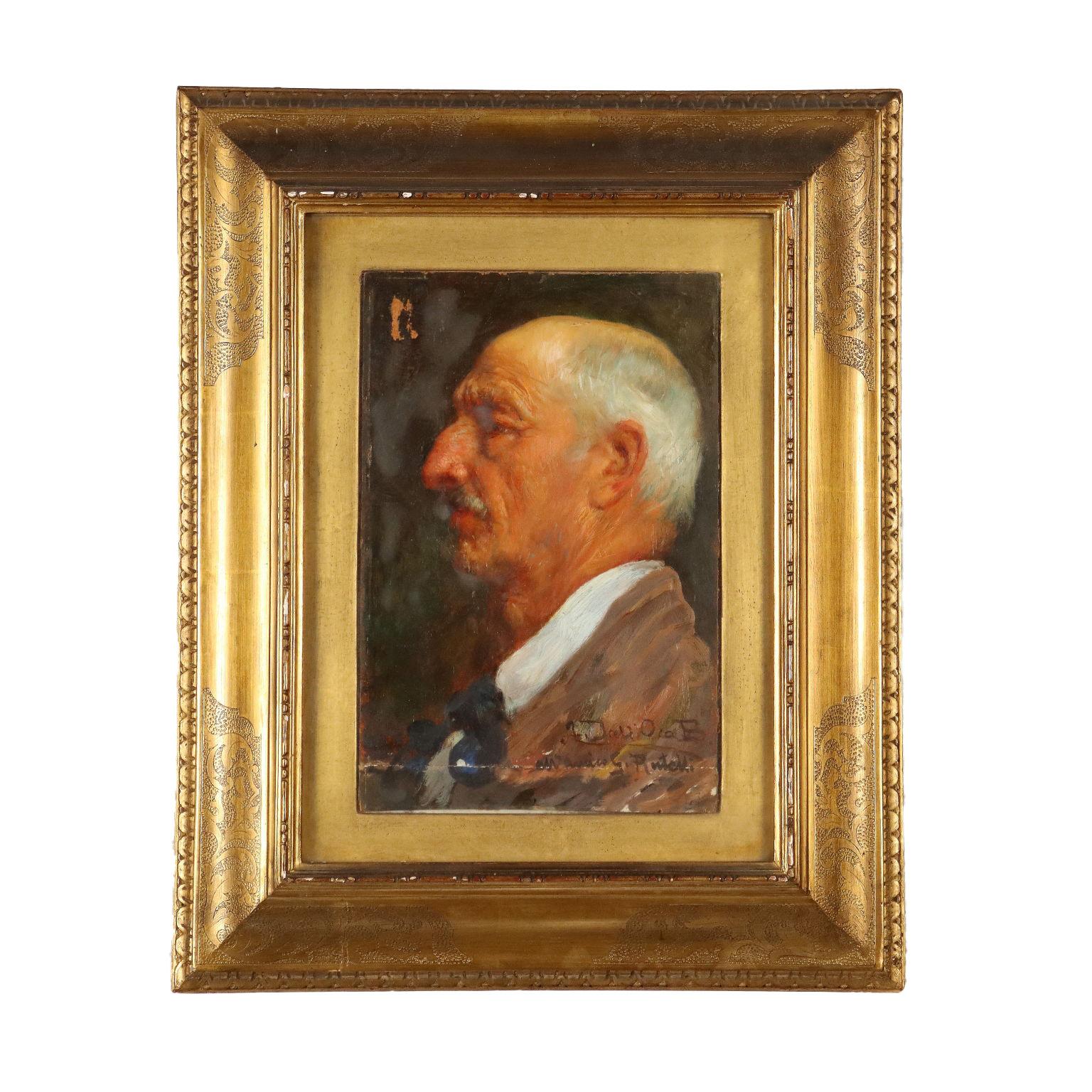 Angelo Dall'Oca Bianca Portrait Painting – männliches Porträt im Profil, XIX-XX. Jahrhundert