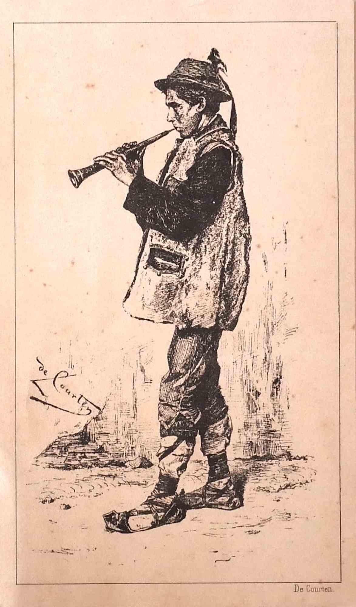 The Musician is an original Lithograph realized in the 19th Century by Angelo De Courten.

Good conditions.

The artwork is depicted through perfect hatching in a well-balanced composition.