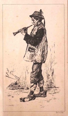 Originallithographie „The Musician“ von Angelo De Courten, 19. Jahrhundert