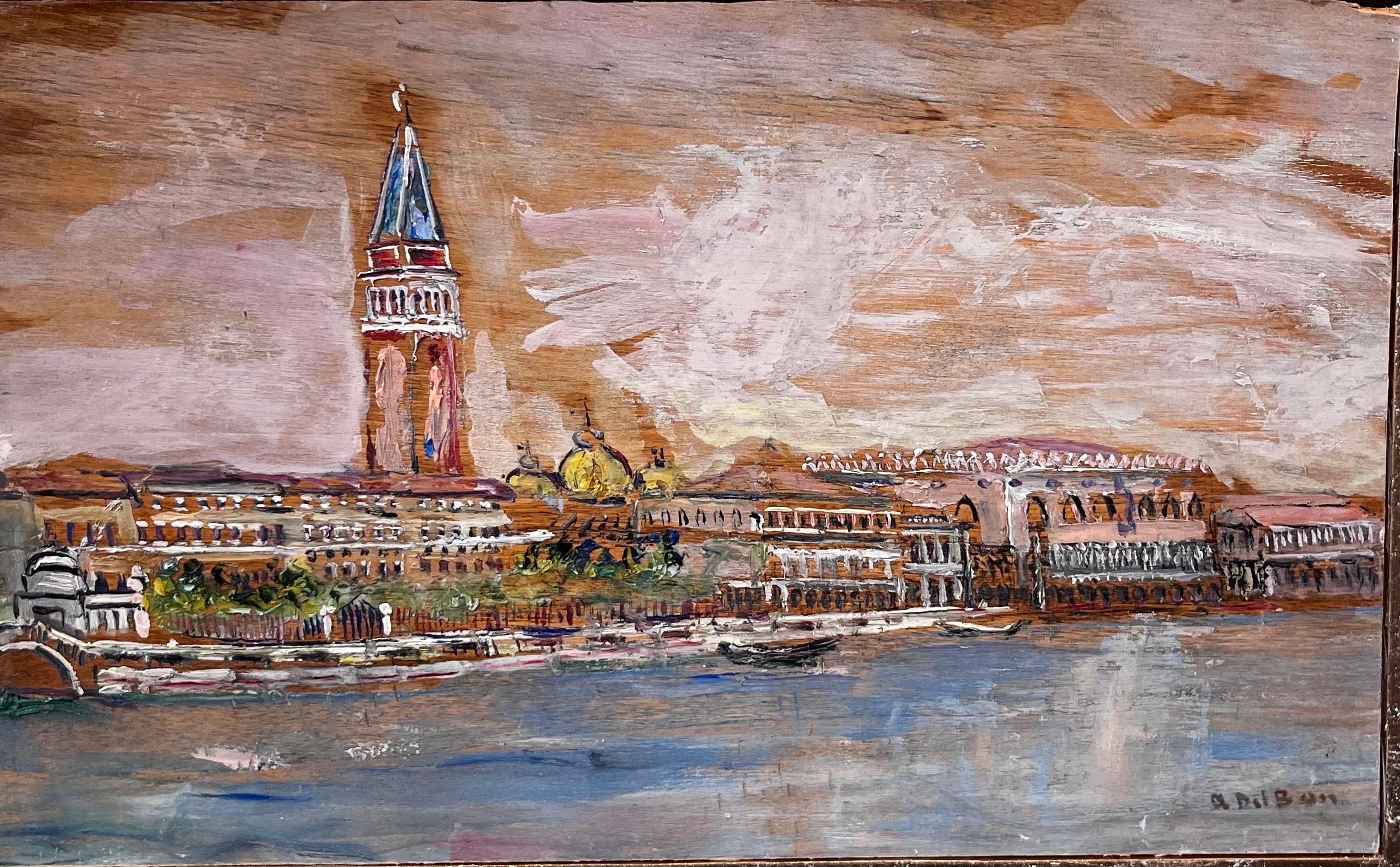  Venezia   Olio   su tavoletta cm. 30 x 19   1930  - Painting by Angelo Del Bon