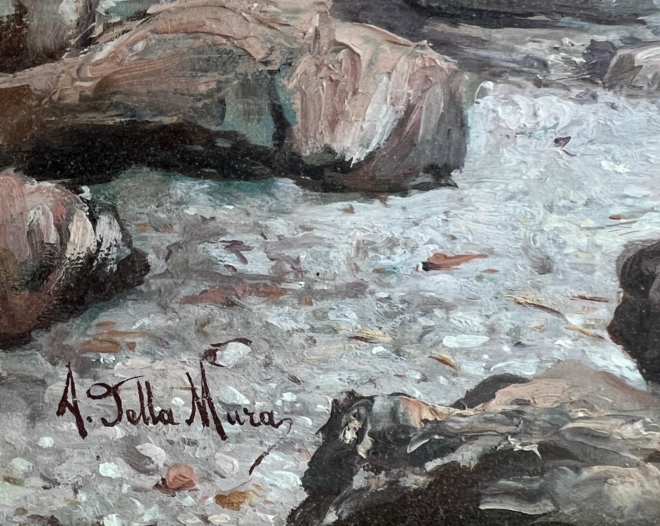 Capri, Marina piccola - Painting Scuola italiana di Angelo Della Mura