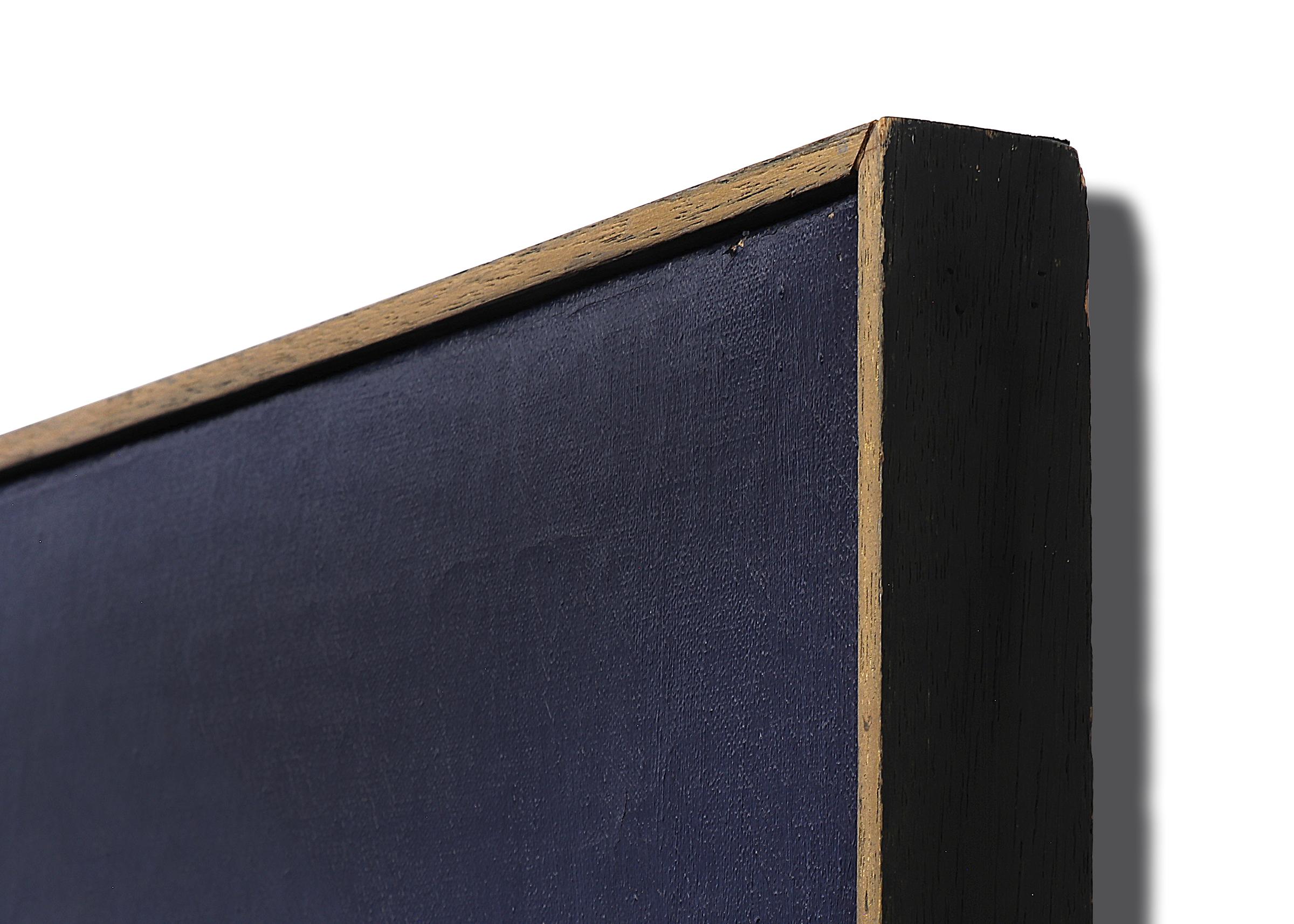 1960 Mid Century Modern Acrilico astratto su tela, nero blu verde 6